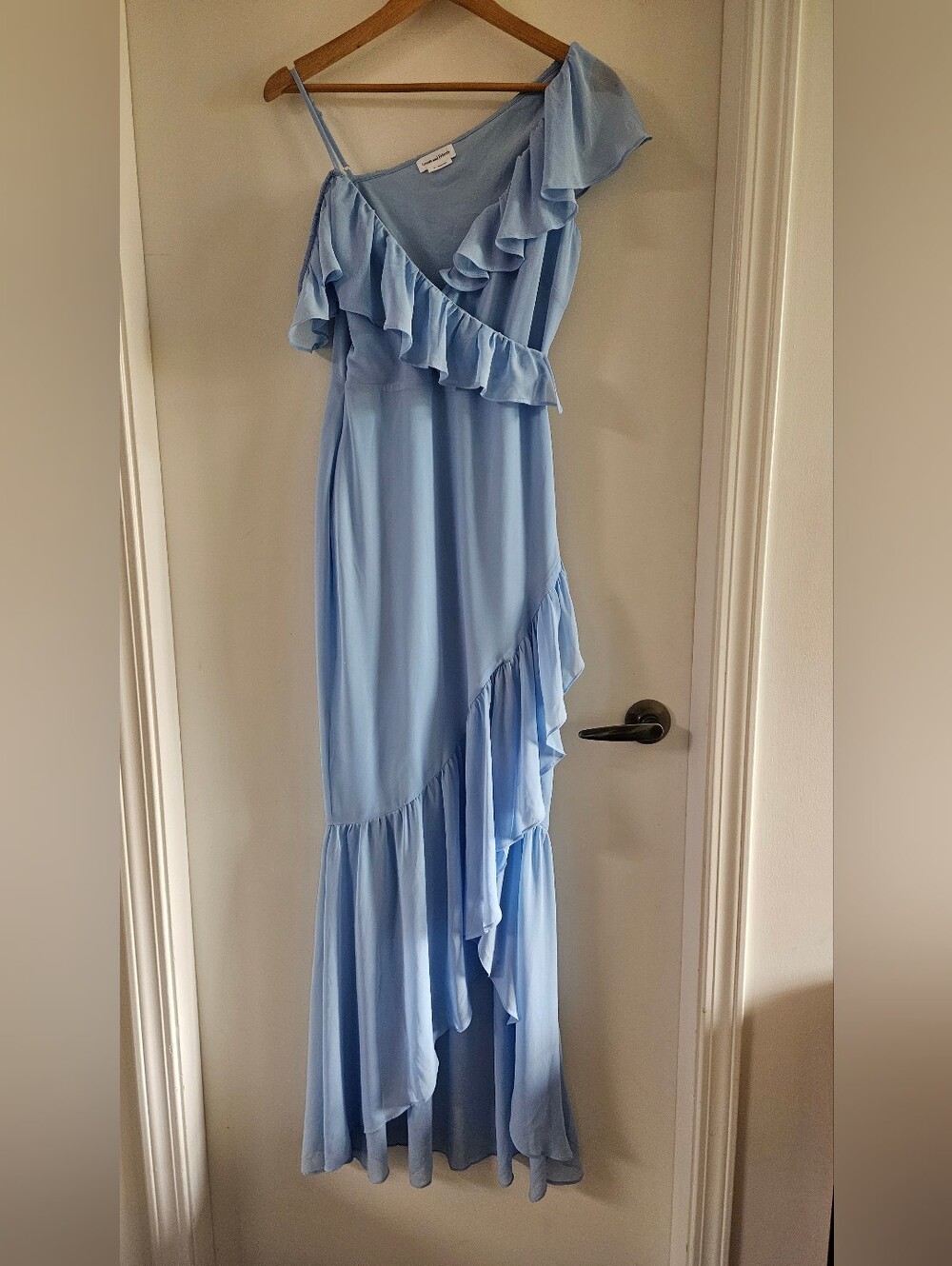 Lovers + Friends Sky Blue One-Shoulder Ruffle Maxi Dress